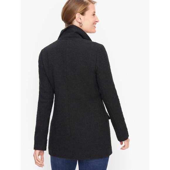 Talbots Plus Grosgrain Ribbon Trim Tweed Preppy Blazer Jacket Black 16W Academia - Picture 2 of 14